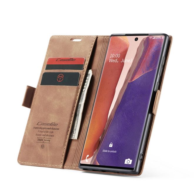 Caseme - Samsung Galaxy Note 20 Hülle - Leder Flip Wallet Case - braun