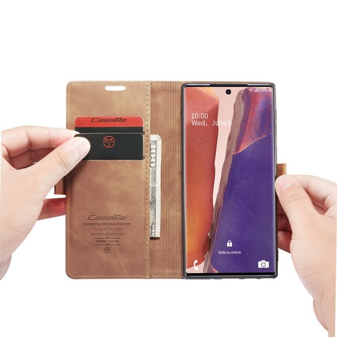 Caseme - Samsung Galaxy Note 20 Hülle - Leder Flip Wallet Case - braun