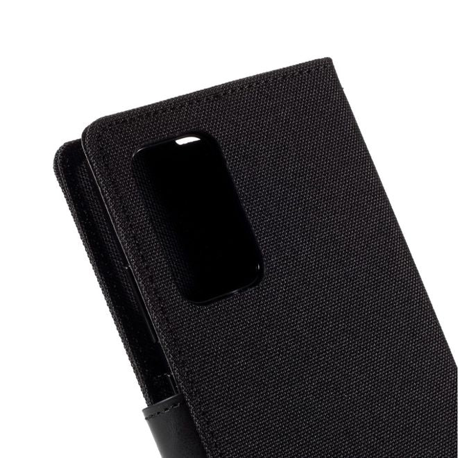 Goospery - Samsung Galaxy Note 20 Hülle - Leder/Stoff Case - Canvas Diary Series - schwarz