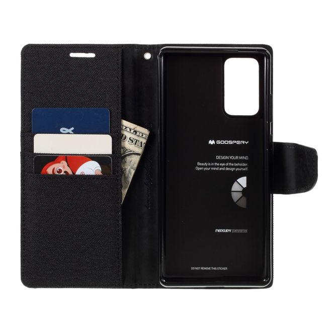 Goospery - Samsung Galaxy Note 20 Hülle - Leder/Stoff Case - Canvas Diary Series - schwarz