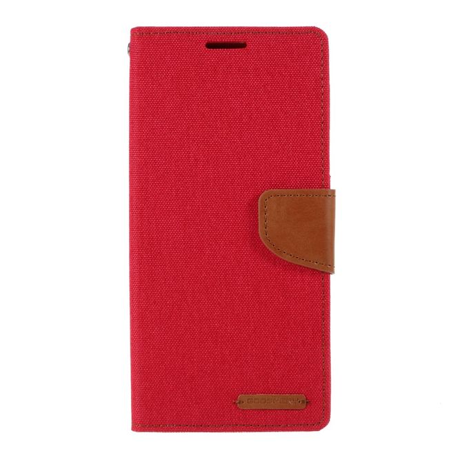 Goospery - Samsung Galaxy Note 20 Hülle - Leder/Stoff Case - Canvas Diary Series - rot/camel