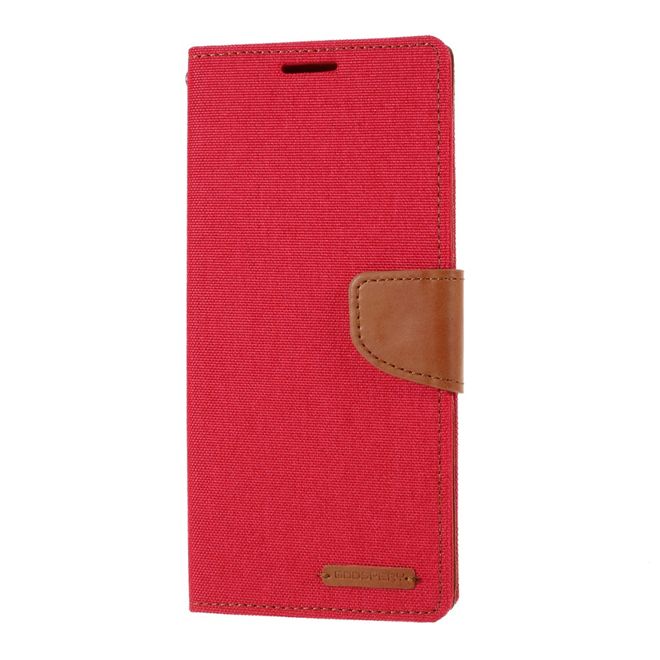 Goospery - Samsung Galaxy Note 20 Hülle - Leder/Stoff Case - Canvas Diary Series - rot/camel