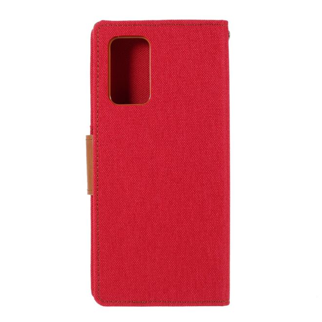 Goospery - Samsung Galaxy Note 20 Hülle - Leder/Stoff Case - Canvas Diary Series - rot/camel