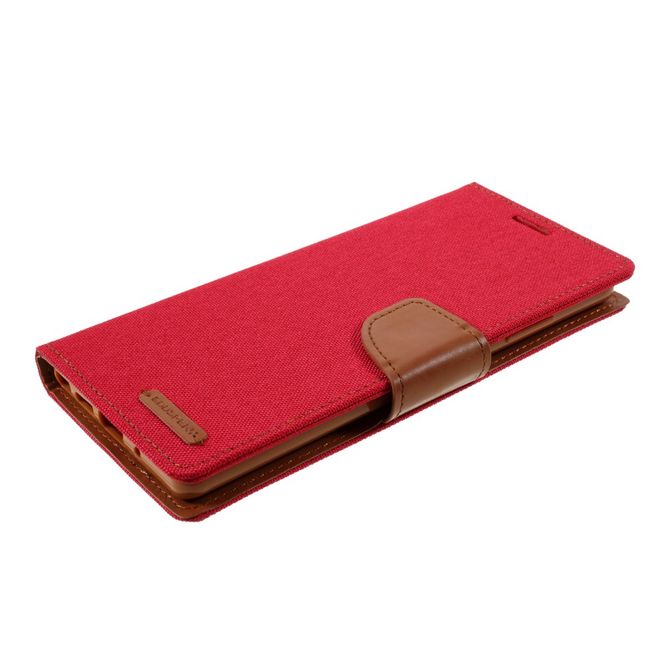 Goospery - Samsung Galaxy Note 20 Hülle - Leder/Stoff Case - Canvas Diary Series - rot/camel