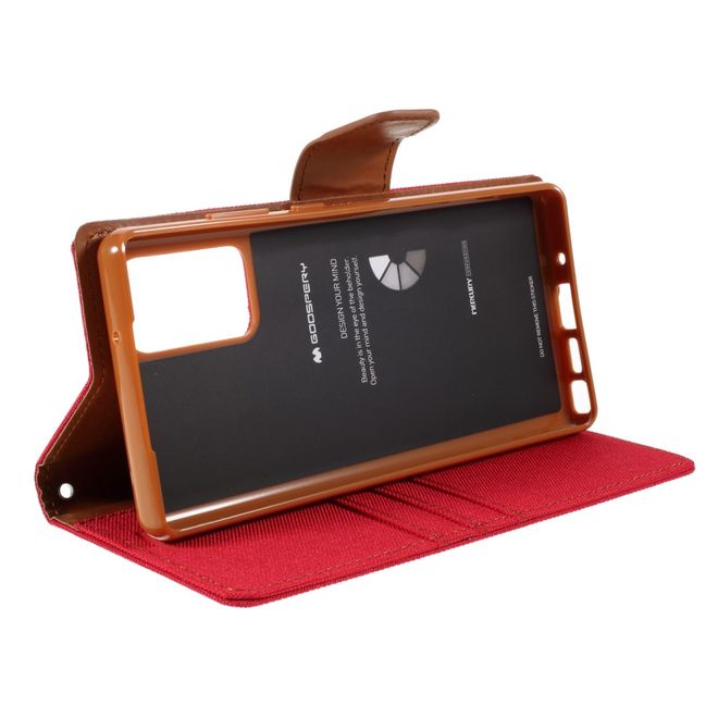 Goospery - Samsung Galaxy Note 20 Hülle - Leder/Stoff Case - Canvas Diary Series - rot/camel