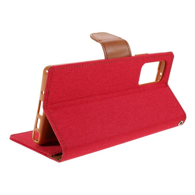 Goospery - Samsung Galaxy Note 20 Hülle - Leder/Stoff Case - Canvas Diary Series - rot/camel