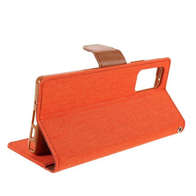 Goospery - Samsung Galaxy Note 20 Hülle - Leder/Stoff Case - Canvas Diary Series - orange/camel