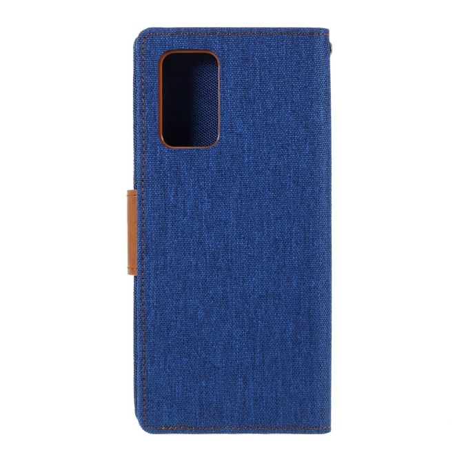 Goospery - Samsung Galaxy Note 20 Hülle - Leder/Stoff Case - Canvas Diary Series - blau/camel