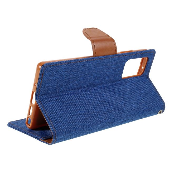Goospery - Samsung Galaxy Note 20 Hülle - Leder/Stoff Case - Canvas Diary Series - blau/camel