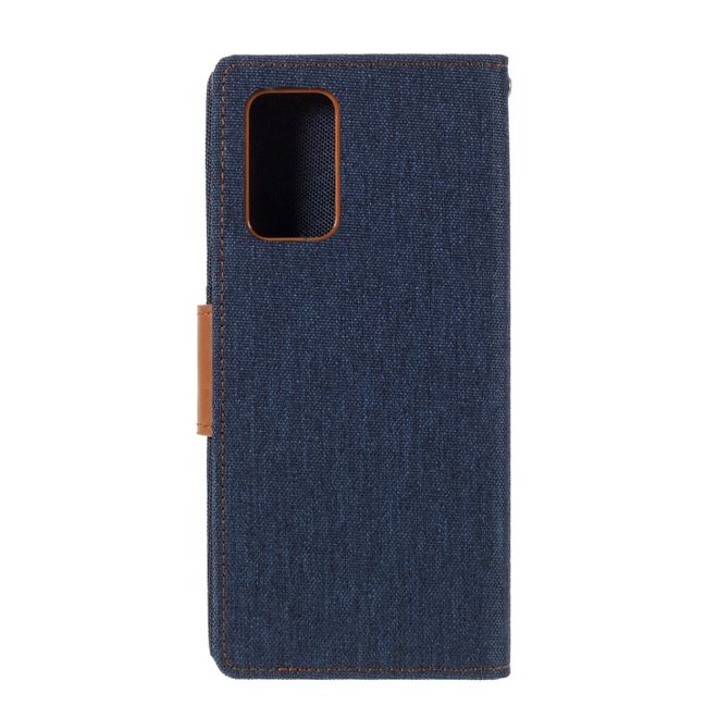 Goospery - Samsung Galaxy Note 20 Hülle - Leder/Stoff Case - Canvas Diary Series - navy/camel