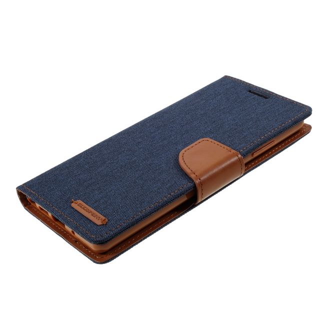 Goospery - Samsung Galaxy Note 20 Hülle - Leder/Stoff Case - Canvas Diary Series - navy/camel