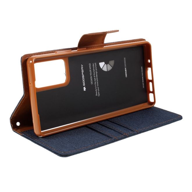 Goospery - Samsung Galaxy Note 20 Hülle - Leder/Stoff Case - Canvas Diary Series - navy/camel