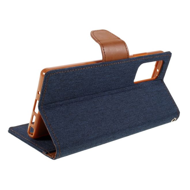 Goospery - Samsung Galaxy Note 20 Hülle - Leder/Stoff Case - Canvas Diary Series - navy/camel