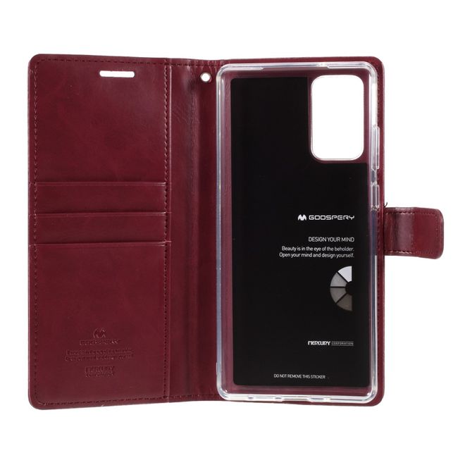 Goospery - Samsung Galaxy Note 20 Hülle - Leder Bookcover - Bluemoon Diary Series - weinrot