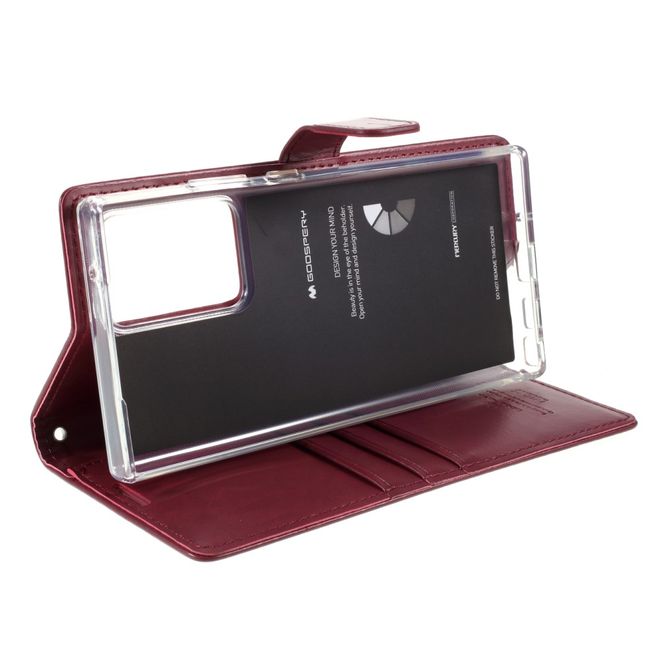 Goospery - Samsung Galaxy Note 20 Ultra Hülle - Leder Bookcover - Bluemoon Diary Series - weinrot