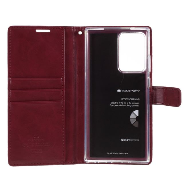 Goospery - Samsung Galaxy Note 20 Ultra Hülle - Leder Bookcover - Bluemoon Diary Series - weinrot