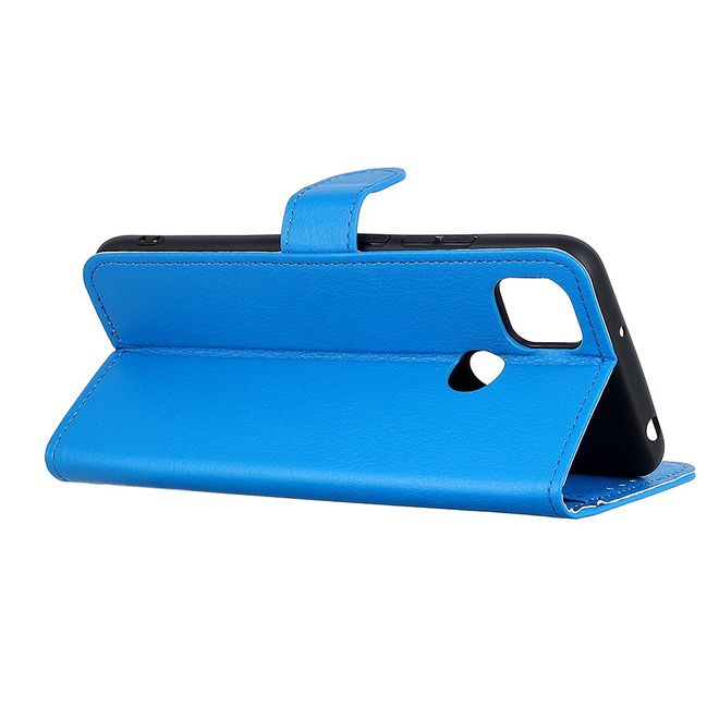 Google Pixel 5 Handy Hülle - Litchi Leder Bookcover Series - blau