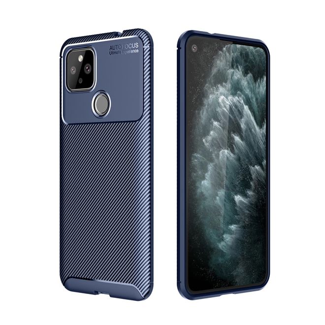 Google Pixel 4a 5G Handyhülle - Carbon Fiber TPU Softcase Series - blau