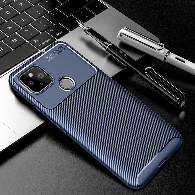 Google Pixel 4a 5G Handyhülle - Carbon Fiber TPU Softcase Series - blau