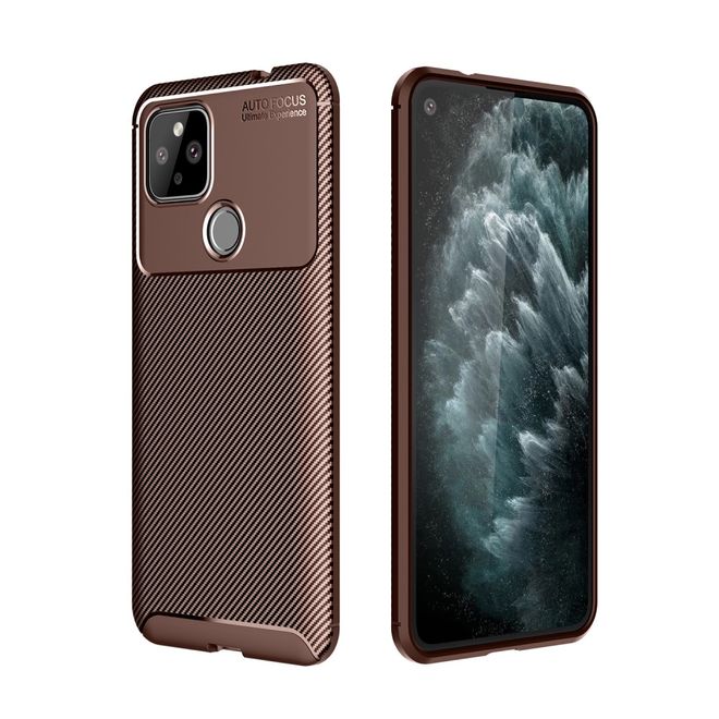 Google Pixel 4a 5G Handyhülle - Carbon Fiber TPU Softcase Series - braun