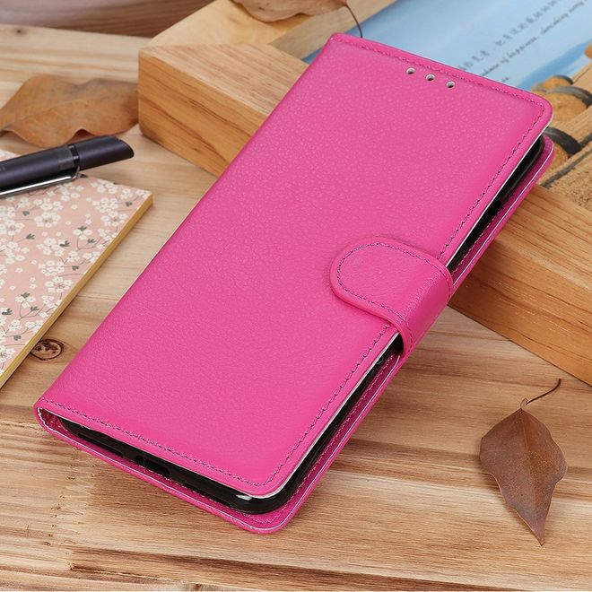 Google Pixel 4a 5G Handy Hülle - Litchi Leder Bookcover Series - rosa