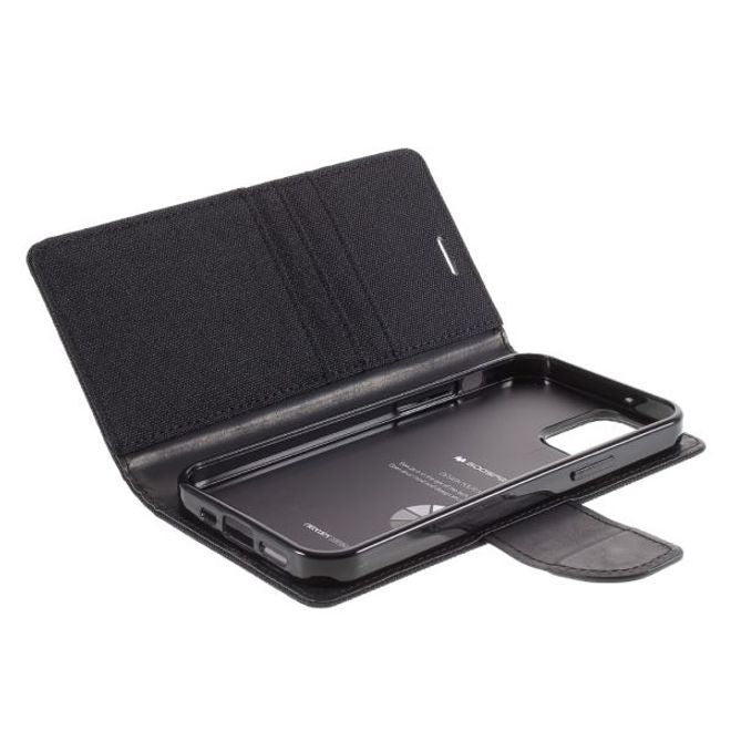 Goospery - iPhone 12 mini Hülle - Leder/Stoff Case - Canvas Diary Series - schwarz