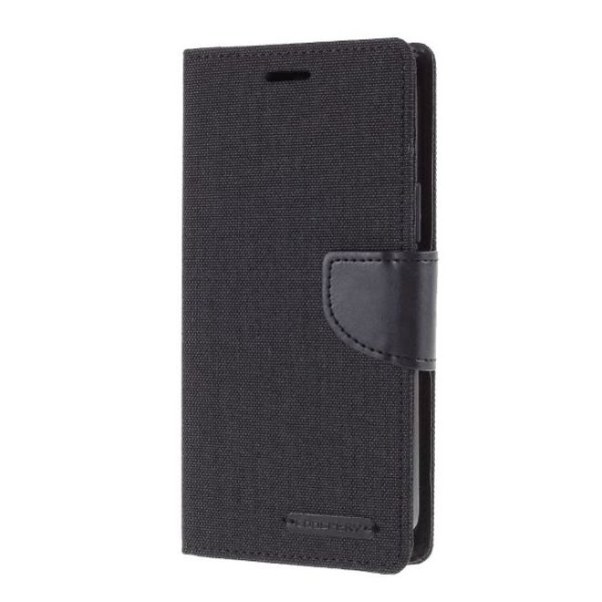 Goospery - iPhone 12 Pro Max Hülle - Leder/Stoff Case - Canvas Diary Series - schwarz
