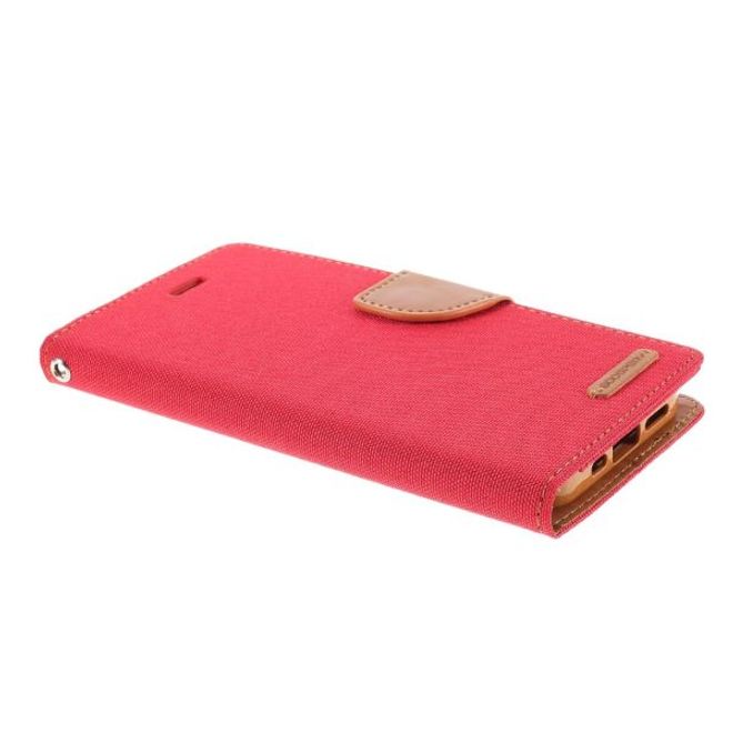 Goospery - iPhone 12 Pro Max Hülle - Leder/Stoff Case - Canvas Diary Series - rot/camel