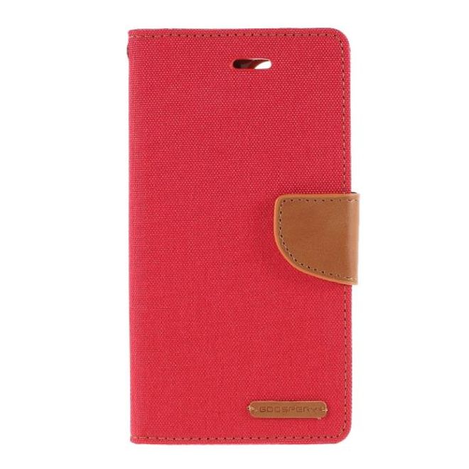 Goospery - iPhone 12 Pro Max Hülle - Leder/Stoff Case - Canvas Diary Series - rot/camel
