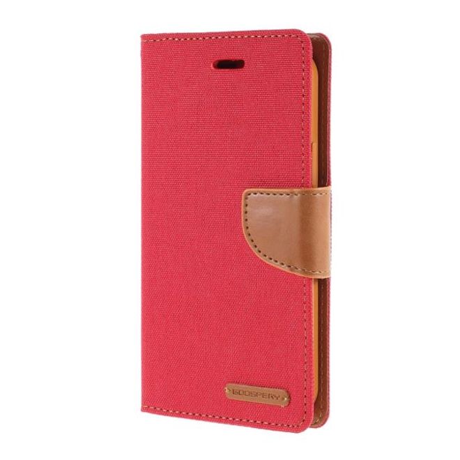 Goospery - iPhone 12 Pro Max Hülle - Leder/Stoff Case - Canvas Diary Series - rot/camel