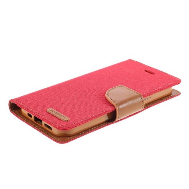 Goospery - iPhone 12 Pro Max Hülle - Leder/Stoff Case - Canvas Diary Series - rot/camel