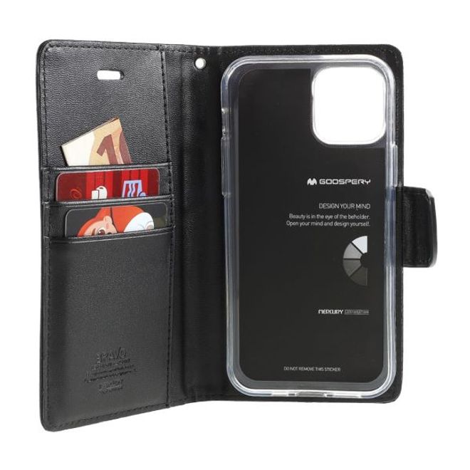 Goospery - iPhone 12 Pro Max Hülle - Leder Bookcover - Bravo Diary Series - schwarz