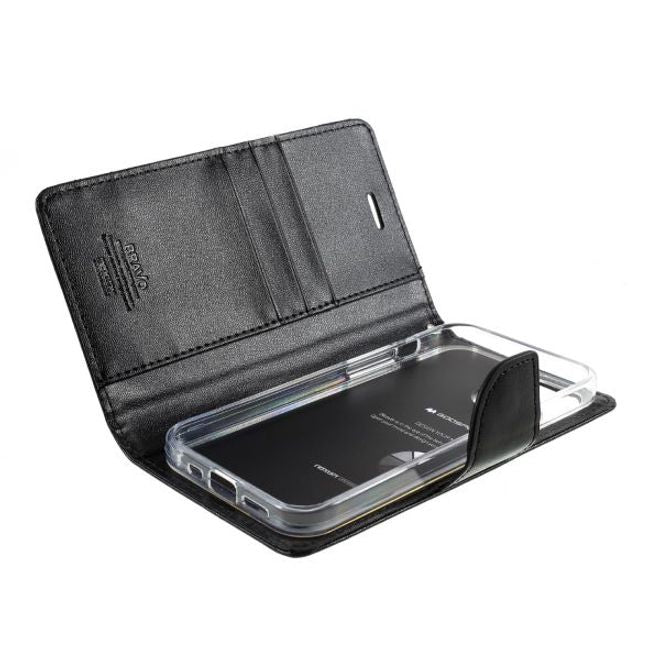 Goospery - iPhone 12 Pro Max Hülle - Leder Bookcover - Bravo Diary Series - schwarz