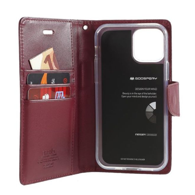 Goospery - iPhone 12 Pro Max Hülle - Leder Bookcover - Bravo Diary Series - weinrot