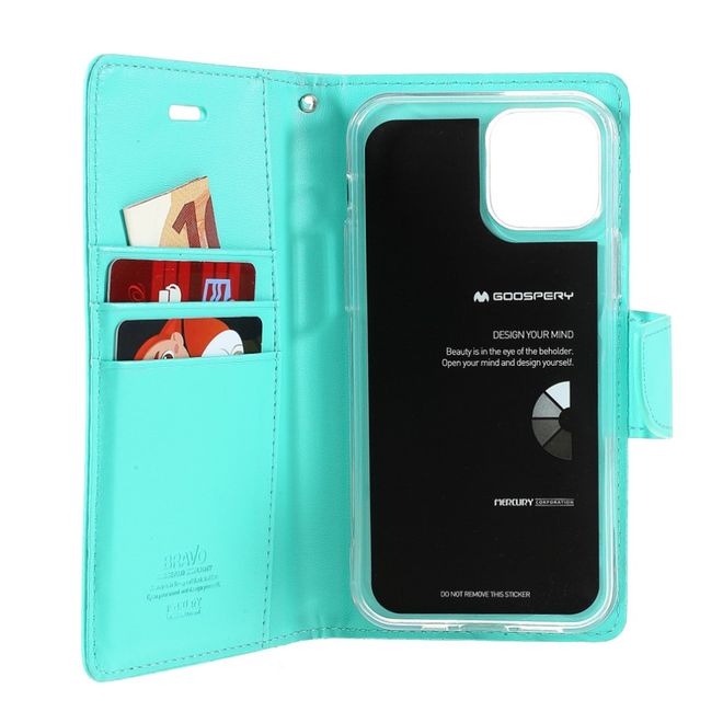 Goospery - iPhone 12 Pro Max Hülle - Leder Bookcover - Bravo Diary Series - mint