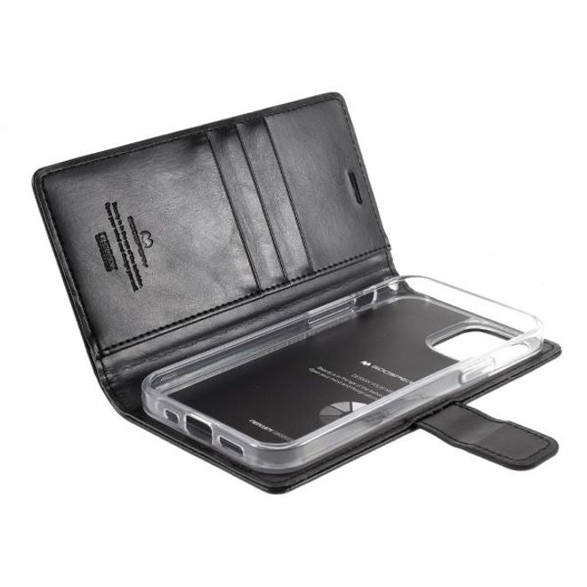 Goospery - iPhone 12 Pro Max Hülle - Leder Bookcover - Bluemoon Diary Series - schwarz