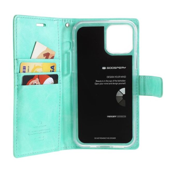 Goospery - iPhone 12 Pro Max Hülle - Leder Bookcover - Bluemoon Diary Series - mint