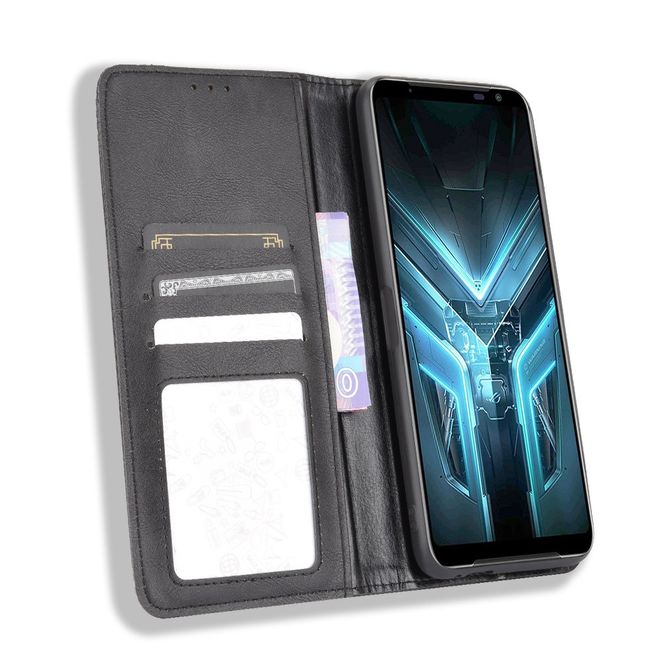 Asus ROG Phone 3 Handyhülle - Vintage III Leder Bookcover Series - schwarz