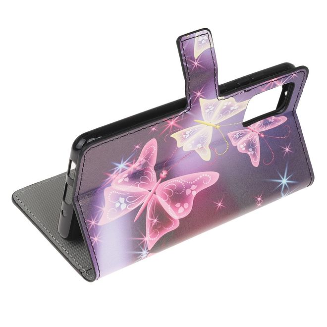 Samsung Galaxy S20 FE Handy Hülle - Leder Bookcover Image Series - leuchtende Schmetterlinge