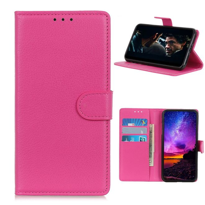 Samsung Galaxy A42 5G Handy Hülle - Litchi Leder Bookcover Series - rosa