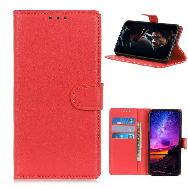 Samsung Galaxy A42 5G Handy Hülle - Litchi Leder Bookcover Series - rot