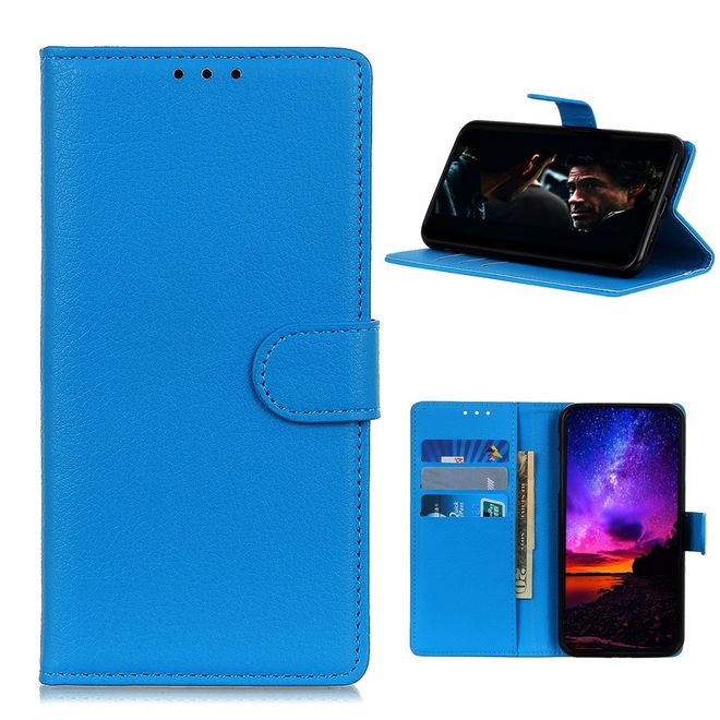Samsung Galaxy A42 5G Handy Hülle - Litchi Leder Bookcover Series - blau