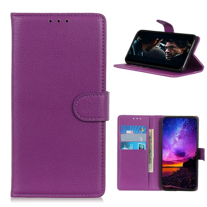 Samsung Galaxy A42 5G Handy Hülle - Litchi Leder Bookcover Series - purpur