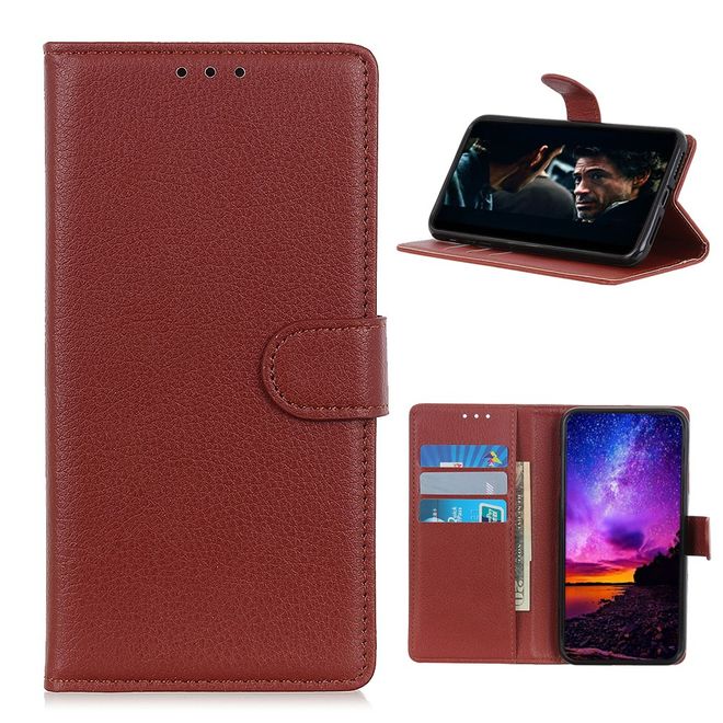 Samsung Galaxy A42 5G Handy Hülle - Litchi Leder Bookcover Series - braun