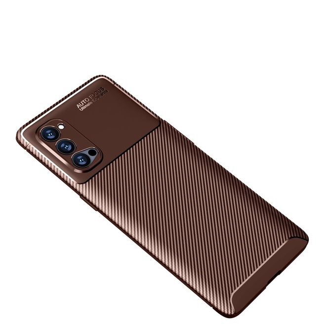 Oppo Reno4 Pro 5G Handyhülle - Carbon Fiber TPU Softcase Series - braun