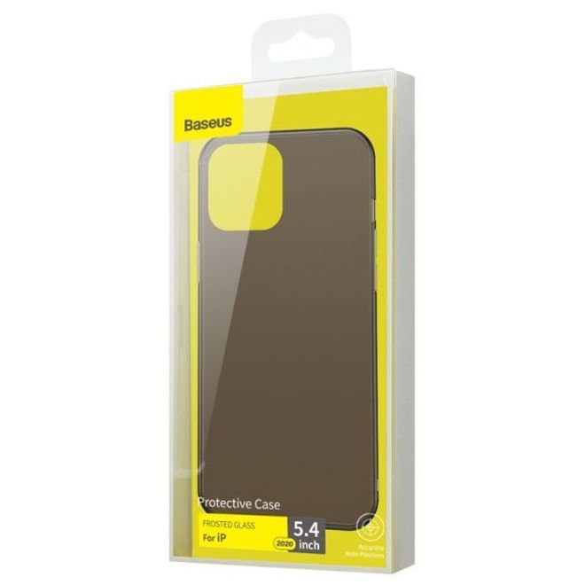 Baseus - iPhone 12 mini Hülle - PanzerGlas Rückseite & TPU Ränder - FROSTED GLASS - schwarz matt