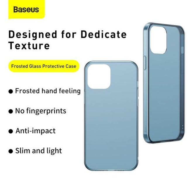 Baseus - iPhone 12 Pro Max Hülle - PanzerGlas Rückseite & TPU Ränder - FROSTED GLASS - weiss matt