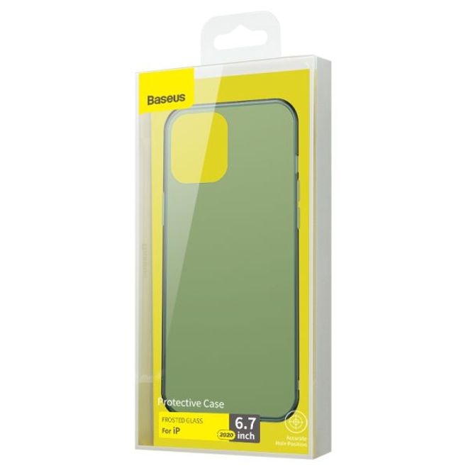 Baseus - iPhone 12 Pro Max Hülle - PanzerGlas Rückseite & TPU Ränder - FROSTED GLASS - grün matt