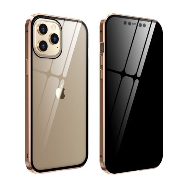 iPhone 12 Pro Max - Coque en aluminium avec verre blindé à 360° et technologie magnétique - Verre de confidentialité - Or