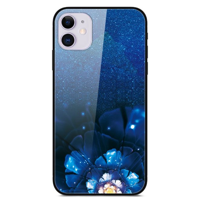 iPhone 12 mini Handyhülle - Backcover aus gehärtetem Glas - blaue Blume